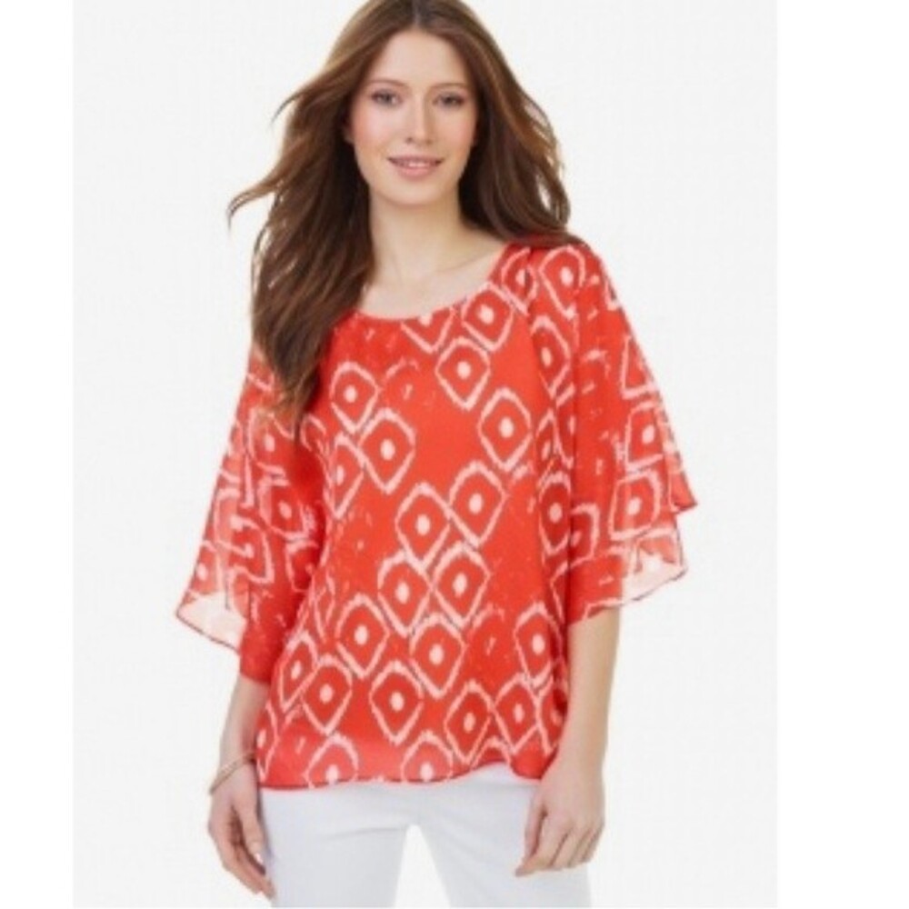 Outback Red orange and white abstract print tunic top size medium